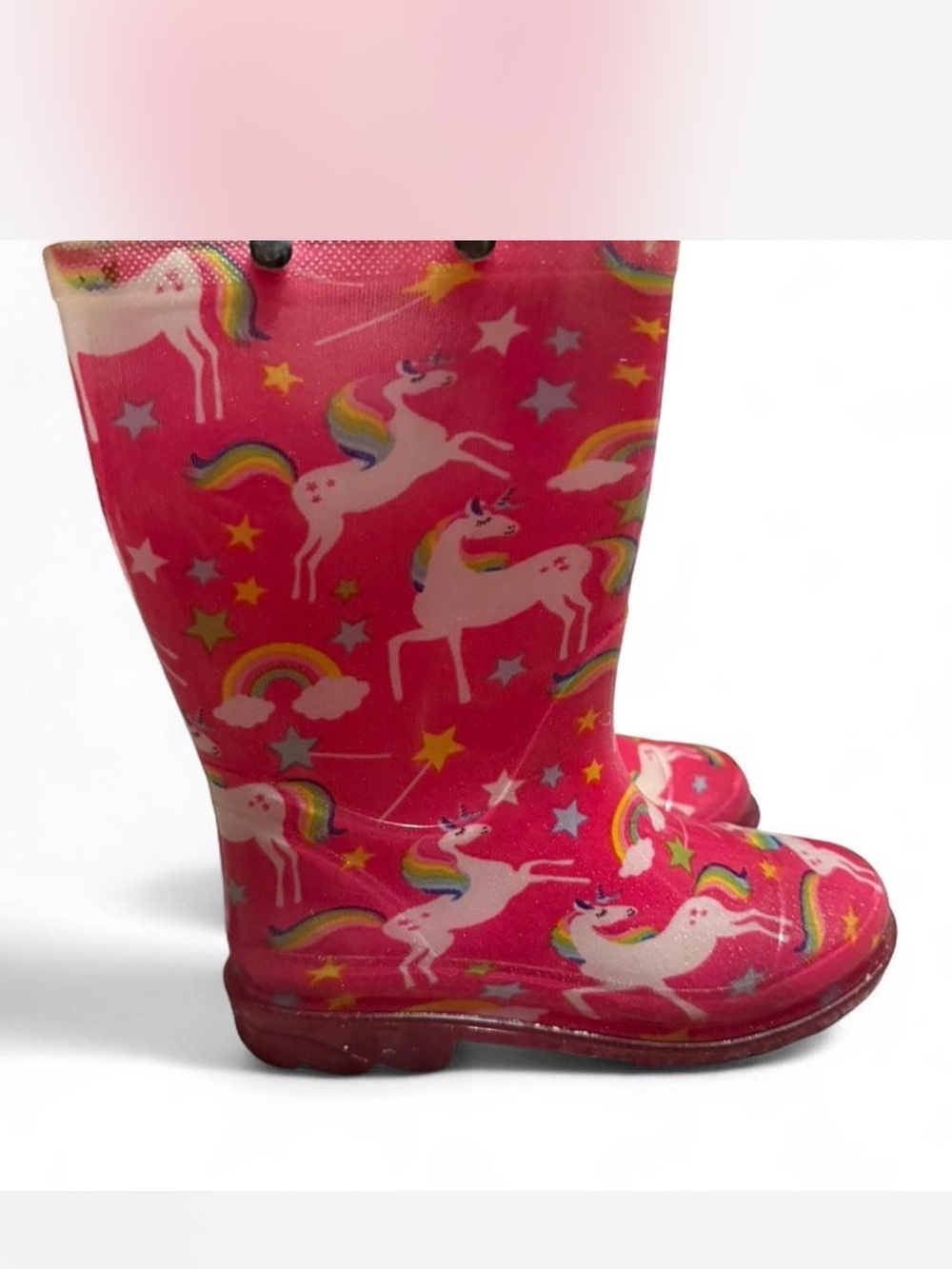 Children's Bright Pink Rain Boots with Glitter